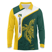 Personalised PNG Jiwaka Province Long Sleeve Polo Shirt Bird of Paradise Tattoo Flag Motif - Polynesian Pride
