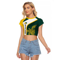 Personalised PNG Jiwaka Province Raglan Cropped T Shirt Bird of Paradise Tattoo Flag Motif - Polynesian Pride