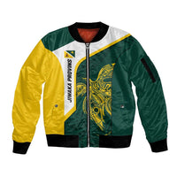 Personalised PNG Jiwaka Province Sleeve Zip Bomber Jacket Bird of Paradise Tattoo Flag Motif LT9 Unisex Green - Polynesian Pride