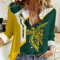 Personalised PNG Jiwaka Province Women Casual Shirt Bird of Paradise Tattoo Flag Motif LT9 Female Green - Polynesian Pride