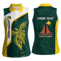 Personalised PNG Jiwaka Province Women Sleeveless Polo Shirt Bird of Paradise Tattoo Flag Motif - Polynesian Pride