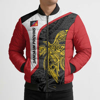 Personalised PNG Sandaun Province Bomber Puffer Jacket Bird of Paradise Tattoo Flag Motif - Polynesian Pride