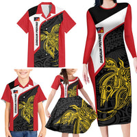 Personalised PNG Sandaun Province Family Matching Long Sleeve Bodycon Dress and Hawaiian Shirt Bird of Paradise Tattoo Flag Motif LT9 - Polynesian Pride