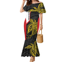 Personalised PNG Sandaun Province Family Matching Mermaid Dress and Hawaiian Shirt Bird of Paradise Tattoo Flag Motif LT9 Mom's Dress Red - Polynesian Pride