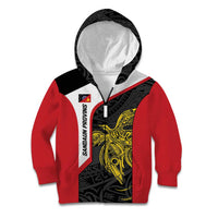 Personalised PNG Sandaun Province Kid Hoodie Bird of Paradise Tattoo Flag Motif - Polynesian Pride