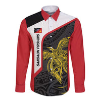 Personalised PNG Sandaun Province Long Sleeve Button Shirt Bird of Paradise Tattoo Flag Motif - Polynesian Pride