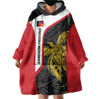 Personalised PNG Sandaun Province Wearable Blanket Hoodie Bird of Paradise Tattoo Flag Motif - Polynesian Pride