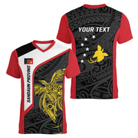 Personalised PNG Sandaun Province Women V-Neck T-Shirt Bird of Paradise Tattoo Flag Motif - Polynesian Pride