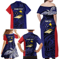 Personalised PNG West New Britain Province Family Matching Off Shoulder Maxi Dress and Hawaiian Shirt Bird of Paradise Tattoo Flag Motif - Polynesian Pride