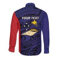 Personalised PNG West New Britain Province Long Sleeve Button Shirt Bird of Paradise Tattoo Flag Motif - Polynesian Pride