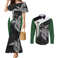 Personalised PNG Western Highlands Province Couples Matching Mermaid Dress and Long Sleeve Button Shirt Bird of Paradise Tattoo Flag Motif - Polynesian Pride