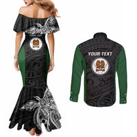 Personalised PNG Western Highlands Province Couples Matching Mermaid Dress and Long Sleeve Button Shirt Bird of Paradise Tattoo Flag Motif - Polynesian Pride