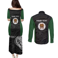 Personalised PNG Western Highlands Province Couples Matching Puletasi and Long Sleeve Button Shirt Bird of Paradise Tattoo Flag Motif - Polynesian Pride