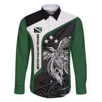 Personalised PNG Western Highlands Province Family Matching Long Sleeve Bodycon Dress and Hawaiian Shirt Bird of Paradise Tattoo Flag Motif LT9 Dad's Shirt - Long Sleeve Green - Polynesian Pride