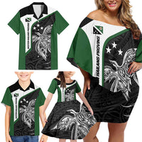 Personalised PNG Western Highlands Province Family Matching Off Shoulder Short Dress and Hawaiian Shirt Bird of Paradise Tattoo Flag Motif - Polynesian Pride