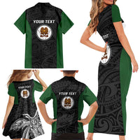 Personalised PNG Western Highlands Province Family Matching Short Sleeve Bodycon Dress and Hawaiian Shirt Bird of Paradise Tattoo Flag Motif LT9 - Polynesian Pride