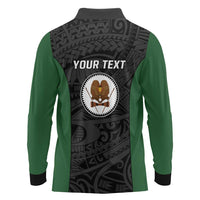 Personalised PNG Western Highlands Province Long Sleeve Polo Shirt Bird of Paradise Tattoo Flag Motif - Polynesian Pride