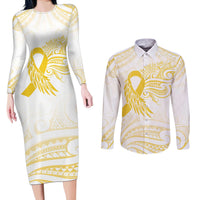 Be Bold Go Gold Polyneisan Ribbon Childhood Personalised Couples Matching Long Sleeve Bodycon Dress and Long Sleeve Button Shirt