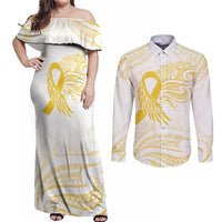 Be Bold Go Gold Polyneisan Ribbon Childhood Personalised Couples Matching Off Shoulder Maxi Dress and Long Sleeve Button Shirt