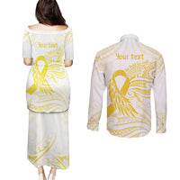 Be Bold Go Gold Polyneisan Ribbon Childhood Personalised Couples Matching Puletasi and Long Sleeve Button Shirt