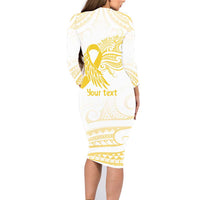 Be Bold Go Gold Polyneisan Ribbon Childhood Personalised Family Matching Long Sleeve Bodycon Dress and Hawaiian Shirt LT9 - Polynesian Pride