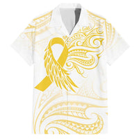 Be Bold Go Gold Polyneisan Ribbon Childhood Personalised Family Matching Off Shoulder Short Dress and Hawaiian Shirt