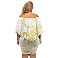 Be Bold Go Gold Polyneisan Ribbon Childhood Personalised Family Matching Off Shoulder Short Dress and Hawaiian Shirt