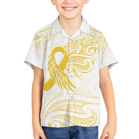 Be Bold Go Gold Polyneisan Ribbon Childhood Personalised Family Matching Puletasi and Hawaiian Shirt LT9 Son's Shirt Gold - Polynesian Pride