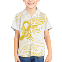 Be Bold Go Gold Polyneisan Ribbon Childhood Personalised Family Matching Short Sleeve Bodycon Dress and Hawaiian Shirt LT9 Son's Shirt Gold - Polynesian Pride