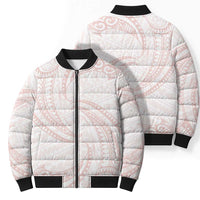 White Sunday Lotu Tamaiti Bomber Puffer Jacket Polynesian Wave Pastel Blush - Polynesian Pride