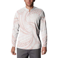 White Sunday Lotu Tamaiti Button Sweatshirt Polynesian Wave Pastel Blush - Polynesian Pride