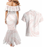 White Sunday Lotu Tamaiti Couples Matching Mermaid Dress and Hawaiian Shirt Polynesian Wave Pastel Blush - Polynesian Pride