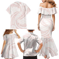 White Sunday Lotu Tamaiti Family Matching Mermaid Dress and Hawaiian Shirt Polynesian Wave Pastel Blush LT9 - Polynesian Pride