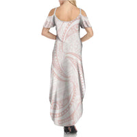 White Sunday Lotu Tamaiti Family Matching Summer Maxi Dress and Hawaiian Shirt Polynesian Wave Pastel Blush - Polynesian Pride