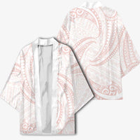 White Sunday Lotu Tamaiti Kimono Polynesian Wave Pastel Blush - Polynesian Pride