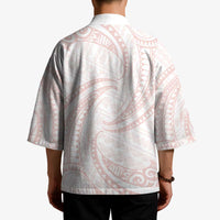 White Sunday Lotu Tamaiti Kimono Polynesian Wave Pastel Blush - Polynesian Pride