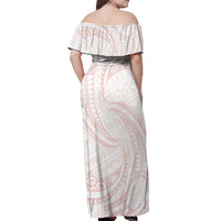 White Sunday Lotu Tamaiti Off Shoulder Maxi Dress Polynesian Wave Pastel Blush - Polynesian Pride
