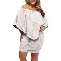 White Sunday Lotu Tamaiti Off Shoulder Short Dress Polynesian Wave Pastel Blush - Polynesian Pride