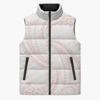 White Sunday Lotu Tamaiti Sleeveless Puffer Jacket Polynesian Wave Pastel Blush - Polynesian Pride