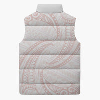 White Sunday Lotu Tamaiti Sleeveless Puffer Jacket Polynesian Wave Pastel Blush - Polynesian Pride