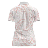White Sunday Lotu Tamaiti Women Polo Shirt Polynesian Wave Pastel Blush LT9 - Polynesian Pride