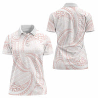 White Sunday Lotu Tamaiti Women Polo Shirt Polynesian Wave Pastel Blush LT9 - Polynesian Pride