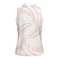 White Sunday Lotu Tamaiti Women Sleeveless Polo Shirt Polynesian Wave Pastel Blush - Polynesian Pride