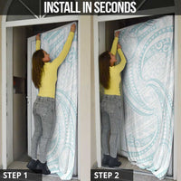 White Sunday Lotu Tamaiti Door Cover Polynesian Wave Pastel Cyan - Polynesian Pride