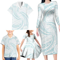 White Sunday Lotu Tamaiti Family Matching Long Sleeve Bodycon Dress and Hawaiian Shirt Polynesian Wave Pastel Cyan LT9 - Polynesian Pride
