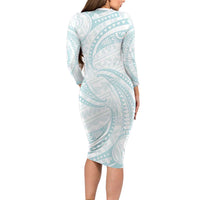 White Sunday Lotu Tamaiti Family Matching Long Sleeve Bodycon Dress and Hawaiian Shirt Polynesian Wave Pastel Cyan LT9 - Polynesian Pride