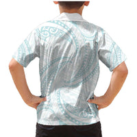White Sunday Lotu Tamaiti Family Matching Mermaid Dress and Hawaiian Shirt Polynesian Wave Pastel Cyan LT9 - Polynesian Pride