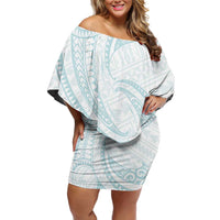 White Sunday Lotu Tamaiti Family Matching Off Shoulder Short Dress and Hawaiian Shirt Polynesian Wave Pastel Cyan - Polynesian Pride