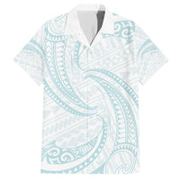 White Sunday Lotu Tamaiti Family Matching Short Sleeve Bodycon Dress and Hawaiian Shirt Polynesian Wave Pastel Cyan LT9 Dad's Shirt - Short Sleeve Cyan - Polynesian Pride