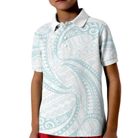 White Sunday Lotu Tamaiti Kid Polo Shirt Polynesian Wave Pastel Cyan - Polynesian Pride